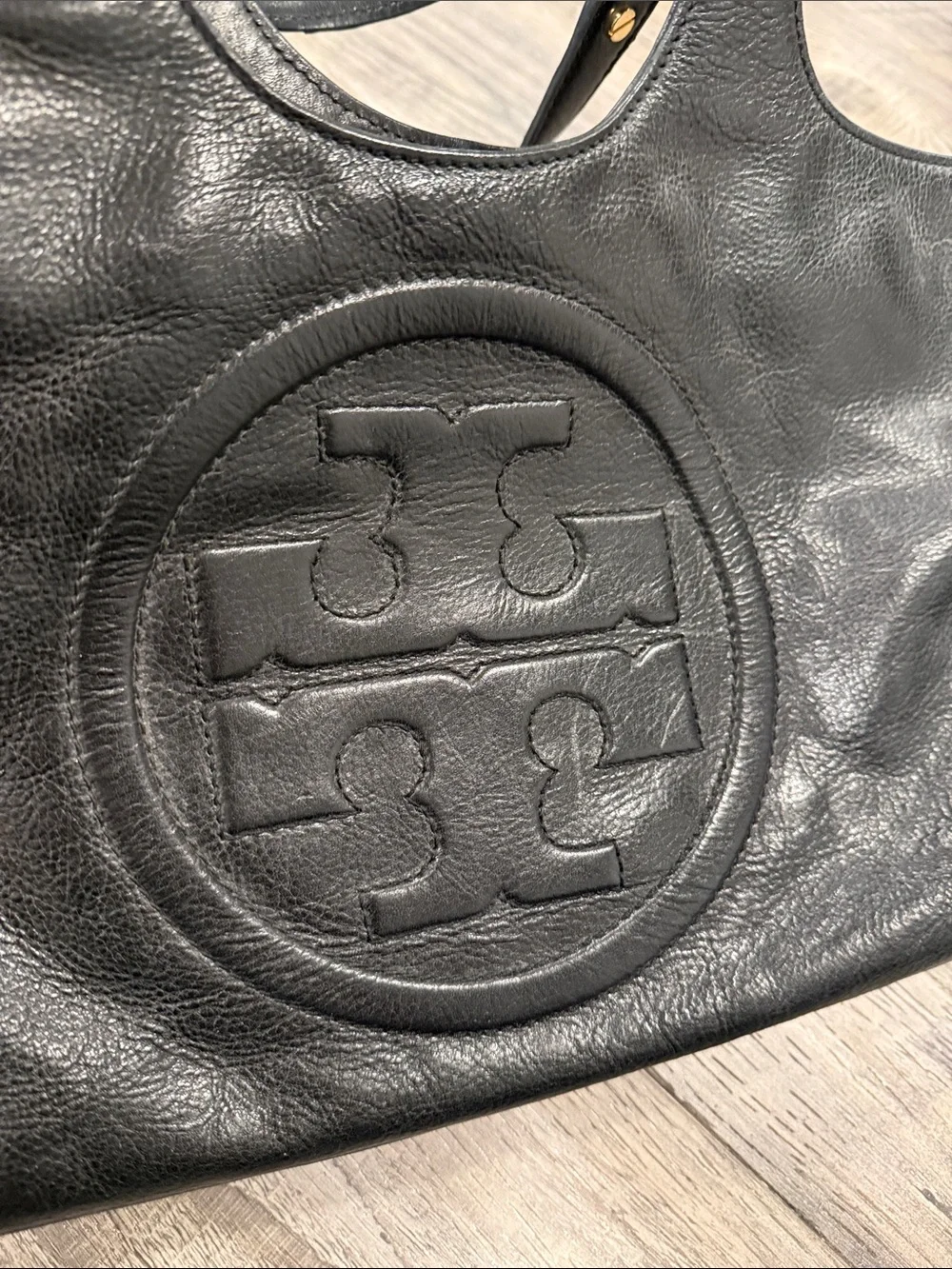 Tory Burch Bombe Black Leather Tote Bag